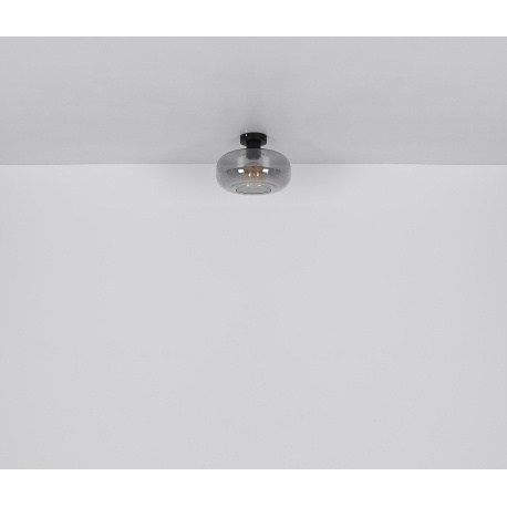 Závěsné svítidlo kov černý matný, kouřové sklo, možnost nastavení výšky, Ø:280 mm, V:1200 mm, bez žárovky 1xE27 40W 230V