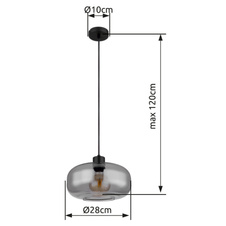 Závěsné svítidlo kov černý matný, kouřové sklo, možnost nastavení výšky, Ø:280 mm, V:1200 mm, bez žárovky 1xE27 40W 230V