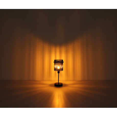 Stolní lampa, kov černý matný, skleněné tyčinky kouřové barvy, kabel PVC černý, kolébkový vypínač na kabelu, Ø:150mm, V:375mm, délka kabelu 1500mm, bez žárovky 1xE14, max. 40W 230V