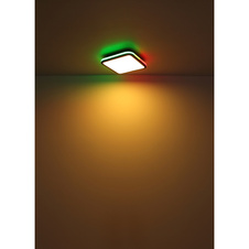 Stropní svítidlo kov černý matný, akryl bílý, stmívatelné, několik úrovní pomocí nástěnného spínače, RGB duhový efekt, paměťová funkce, dálkové ovládání, DxŠxV:355x355x70mm, LED 40W+5W RGB 230V, 425-4250lm zdroj, 200-2000lm výstup, CCT2700- 6500K