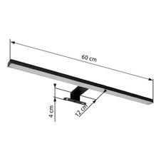 Nástěnné svítidlo kov černý matný, hliník černý matný, plast bílý, IP44, DxŠxV:600x40x120mm, včetně LED 12W 230V, 1330lm zdroj, 530lm výstup, 4000K