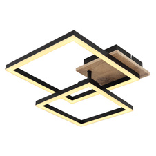 Stropní svítidlo kov černý matný, MDF, imitace tmavého dřeva, plast bílý, otočné, DxŠxV:530x380x90mm, včetně LED 18W 230V, 2050lm zdroj, 1200lm výstup, 3000K
