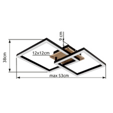 Stropní svítidlo kov černý matný, MDF, imitace tmavého dřeva, plast bílý, otočné, DxŠxV:530x380x90mm, včetně LED 18W 230V, 2050lm zdroj, 1200lm výstup, 3000K
