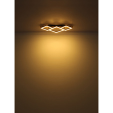 Stropní svítidlo, kov černý matný, MDF se vzhledem dřeva, plast černý matný, plast bílý, DxŠxV:270x270x54mm, včetně LED 12W 230V, 1350lm zdroj, 600lm výstup, 3000K