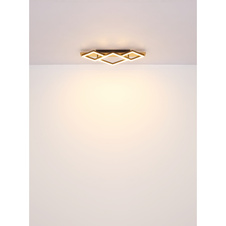 Stropní svítidlo, kov černý matný, MDF se vzhledem dřeva, plast černý matný, plast bílý, DxŠxV:270x270x54mm, včetně LED 12W 230V, 1350lm zdroj, 600lm výstup, 3000K