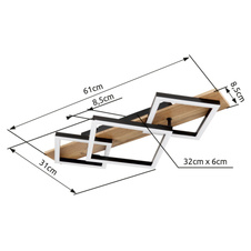 Stropní svítidlo, kov černý matný, MDF se vzhledem dřeva, plast černý matný, plast bílý, DxŠxV:610x310x85mm, včetně LED 24W 230V, 2670lm zdroj, 1400lm výstup, 3000K