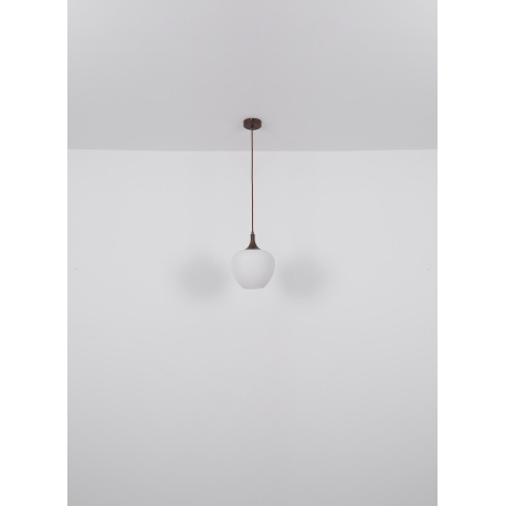 Závěsné svítidlo, kov barva kávy, sklo bílé, textilní kabel černý, Ø:290mm, V:1200mm, bez žárovky 1xE27, max. 60W 230V