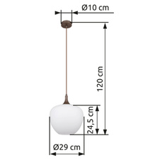 Závěsné svítidlo, kov barva kávy, sklo bílé, textilní kabel černý, Ø:290mm, V:1200mm, bez žárovky 1xE27, max. 60W 230V