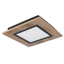 Stropní svítidlo kov černý matný, MDF imitace dřeva, plast bílý, DxŠxV:300x300x45mm, LED 12W 230V, 1400lm zdroj, 600lm výstup, 3000K