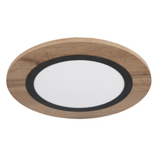 Stropní svítidlo kov černá matná, MDF imitace dřeva, plast bílý, Ø:400mm, V:45mm, LED 15W 230V, 1700lm zdroj, 800lm výstup, 3000K