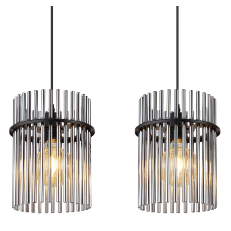 Závěsné svítidlo, kov černý matný, skleněné tyčinky kouřové barvy, kabel PVC černý, DxŠxV:800x200x1400mm, bez žárovek 3xE27, max. 60W 230V