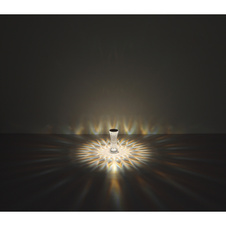 Nabíjecí stolní lampa, čirý plast s křišťálovým efektem, kov stříbrný, dotykové zapínání/vypínání, RGB měnič a fixace barev, bez adaptéru, včetně aku. 800mAh 3,7V, Ø:80mm, V:185mm, délka kabelu 800mm, včetně RGBW LED 1,5W 5V