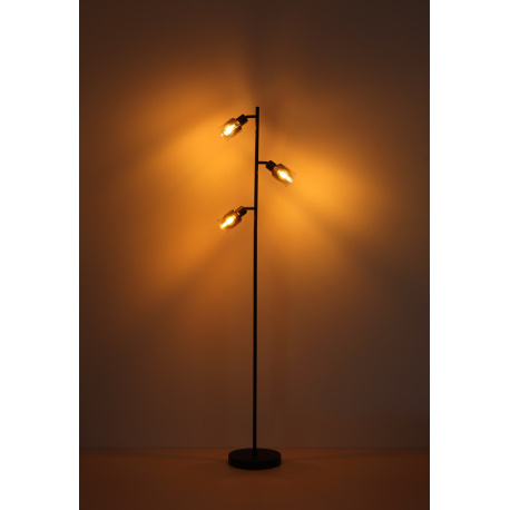 Stojací svítidlo, kov černý matný, kouřové sklo s přechodem do průhledného skla, kabel PVC černý, nožní spínač v kabelu, Ø:230mm, V:1540mm, délka kabelu 1800mm, bez žárovek 3xE14,max. 40W 230V