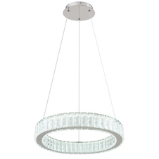 Závěsné svítidlo, kov chrom, křišťály K5 čiré, chromový kroužek, stmívatelné, několik úrovní pomocí nástěnného vypínače, fixace barev, pam. funkce, noční světlo,dál. Ovládání, Ø:500mm V:1200mm, LED 50W 230V, 521-2995lm výstup, 2700-6000K