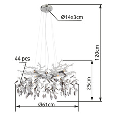 Závěsné svítidlo, kov chrom, skleněné křišťály, kouřové, čiré, Ø:610mm, V:1200mm, bez žárovek 8xG9, 8W 230V