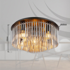 Stropní svítidlo, kov černý, chrom, skleněné tyče kouřové barvy, ø:500mm, V:250mm, bez žárovek 5xE27, max. 60W 230V