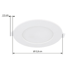 Podhledové svítidlo, bílý plast, bílý PVC kabel, externí ovladač v balení, ø:128mm, V: 25mm, výřez ø:115mm, délka přívodního kabelu 200mm, včetně LED 6W 230V, zdroj 610lm, výstup 500lm, 4000K