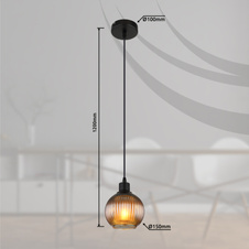 Závěsné svítidlo, kov černý, skleněná koule modrá, kabel PVC černý, možnost zkrácení výšky, vnitřní sklo bílé, ø:150mm, V:1200mm, bez žárovky 1xE27,max. 25W 230V