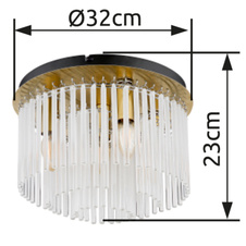 Stropní svítidlo, kov zlatá barva matná, černá, skleněné tyče bílé, průhledné, ø:320mm, V:230mm, bez žárovek 5x E14, max. 40W 230V