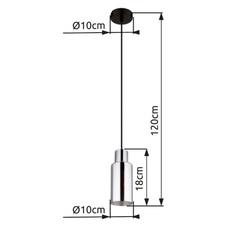 Závěsné svítidlo, kov černý, sklo kouřové barvy, kabel PVC černý, možnost zkrácení výšky, ø:100mm, V:1200mm, bez žárovky 1xE27,max. 25W 230V
