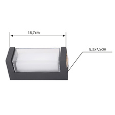 Venkovní svítidlo, hliník antracit matný, akryl transparentní, plast bílý, IP54, ŠxV:75x187mm, H:82mm, včetně LED 12W 230V, zdroj 1350lm, výstup 1093lm, 3000K