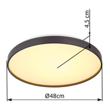 Stropní svítidlo, kov bílý, akryl bílý, plast antracit matný, ø:480mm, V:45mm, včetně LED 24W 230V, zdroj 2500lm, výstup 1400lm, 3000K