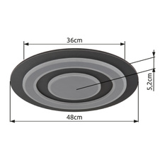 Stropní svítidlo, kov antracit broušený, šedý kov broušený, akryl bílý, ø:480mm, V:52mm, včetně LED 40W 230V, zdroj 3700lm, výstup 1100lm, 3000K.