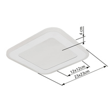 Stropní svítidlo, kov bílý, plast, zrcadlový 3D efekt, akryl bílý, DxŠxV:230x230x40mm, včetně LED 12W 230V, zdroj 1500lm, výstup 750lm, 4000K