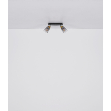 Závěsné svítidlo, kov černý, kov zlatý matný, sklo kouřové, průhledné, kabel PVC černý, možnost zkrácení výšky, DxŠxV:650x80x1200mm, bez žárovek 4xE14, max. 25W 230V