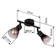 Nástěnné svítidlo, kov černý, sklo kouřové, průhledné, DxŠxV:220x80x185mm, bez žárovek 2xE14, max. 25W 230V