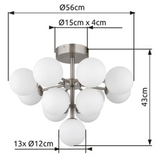 Stropní svítidlo, kov nikl, sklo bílé, výškově nastavitelné, ø:560mm, V:43 mm, bez žárovek 13xG9 LED, max. 5W 230V
