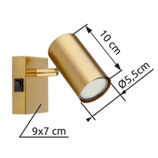 Nástěnné svítidlo, kov zlatý broušený, kolébkový vypínač, ŠxV:70x100mm, H:130mm, bez žárovky 1xGU10, max. 25W 230V