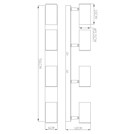 Stropní svítidlo, kov zlaté barvy broušený, DxŠxV:560x60x120mm, bez žárovek 4xGU10, max. 35W 230V