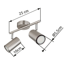 Nástěnné svítidlo, kov nikl, chrom, DxŠxV:250x100x135mm, bez žárovek 2xGU10, max. 25W 230V