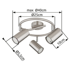 Stropní svítidlo, kov nikl, chrom, ø:250mm, H:135mm, bez žárovek 3xGU10, max. 25W 230V
