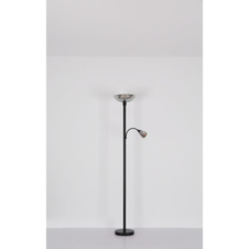 Stojací svítidlo, kov černý matný, sklo kouřové barvy, flexo, 2 vypínače, ø:300mm, V:1780mm, délka kabelu 1800mm, průměr vrchního skla je30cm a bočního skla je 8,5cm, bez žárovky 1xE27, max. 60W 230V, bez žárovky 1xE14, max. 40W 230V