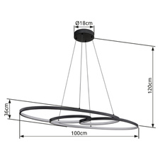 Závěsné svítidlo, kov černý, hliník černý matný, plast bílý, kabel PVC černý, několik úrovní přes nástěnný vypínač, fixace barev, paměťová funkce, DxŠxV:1000x360x1200mm, včetně LED 39W 230V, výstup 1880lm, zmena farby svetla 2700. 4000/6500K
