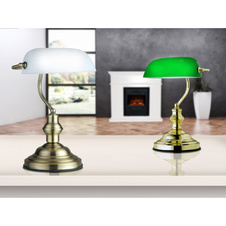 Stolní lampa, kov zlatý, sklo zelené, vypínač, DxŠxV: 25x19x36cm, bez žárovky 1xE27, max. 60W 230V.