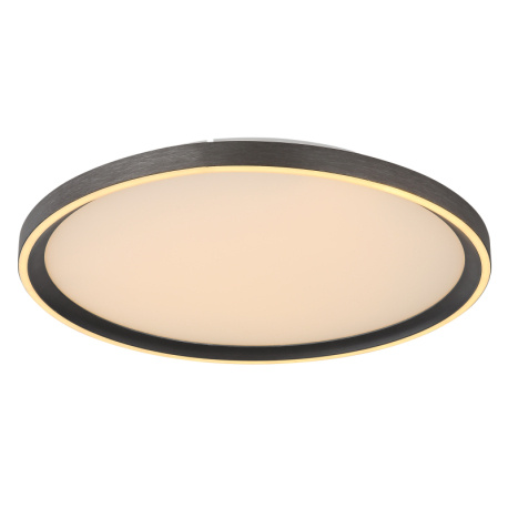 Stropní svítidlo, broušený hliník šedý, akryl bílý, silikon bílý, stmívatelné, několik úrovní pomocí nástěnného vypínače, paměť, dál.ovládání, 2xAAA, ø:400mm, H:55mm, včetně LED 38W 230V, výstup 250-1955lm, změna barvy barvy světla 2700-6000K