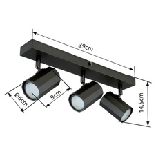Stropní svítidlo, kov šedý matný, hliník šedý matný, DxŠxV:390x60x145mm, bez žárovek 3xGU10, max. 25W 230V