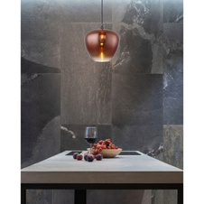 Závěsné svítidlo, kov černý, kov černý chrom, sklo měděné barvy, průhledné, textilní kabel černý, ø:400mm, V:1200mm, bez žárovky 1xE27,max. 60W 230V