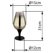 Stolní svítidlo, kov černý, sklo zlaté barvy, průhledné, textilní kabel černý, kolébkový vypínač na kabelu, ø:150mm, V:310mm, délka kabelu 1500mm, bez žárovky 1xE27, max. 40W 230V