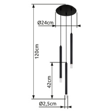 Závěsné svítidlo, kov černý, akryl satinovaný, čirý, kabel PVC černý, ø:240mm, V:1200mm, bez žárovek 3xG9 LED, Max. 4W 230V
