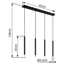 Závěsné svítidlo, kov černý, akryl satinovaný, čirý, kabel PVC černý, DxŠxV:760x80x1200mm, bez žárovek 4xG9 LED, Max. 4W 230V