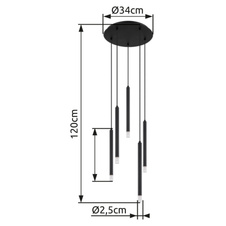 Závěsné svítidlo, kov černý, akryl satinovaný, čirý, kabel PVC černý, ø:340 mm, V:1200 mm, bez žárovek 5xG9 LED, Max. 4W 230V