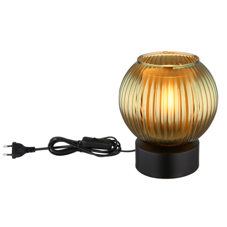 Stolní svítidlo, kov černý matný, skleněná koule zelená, vnitřní sklo bílé, kabel PVC černý, kolébkový vypínač na kabelu, ø:150mm, V:170mm, délka kabelu 1500mm, bez žárovky 1xE27, max. 25W 230V