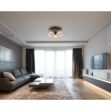 Stropní svítidlo, kov černý, akrylové křišťály čiré, ø:465mm, V:180mm, bez žárovek 5xE27,max. 60W 230V