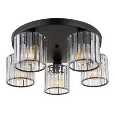 Stropní svítidlo, kov černý, akrylové křišťály čiré, ø:465mm, V:180mm, bez žárovek 5xE27,max. 60W 230V