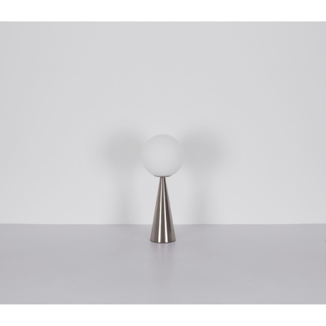Stolní svítidlo, kov nikl, skleněná koule bílá, kabel textilní černý, kolébkový vypínač na kabelu, ø:200mm, V:495mm, délka kabelu 1460mm, bez žárovky 1xE27, max. 40W 230V