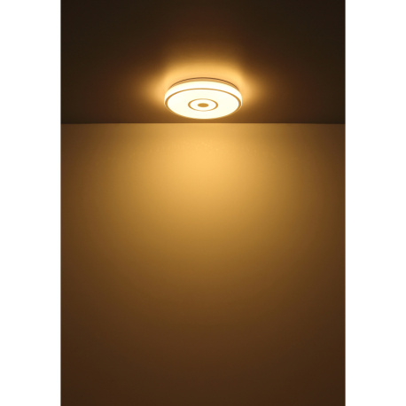 Stropní svítidlo, kov bílý, plast bílý se třpytivým efektem, chromový kroužek, ø:380mm, V:65mm, včetně LED 24W 230V, zdroj 2500lm, výstup 1400lm, 3000K